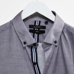 Ribbon Trimmed Placket Slim Fit Chambray Shirt // Gray + Black (L)