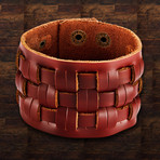 Leather Basket Weave Cuff Bracelet // Brown