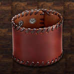 Leather Stitched Wide Cuff Bracelet // Brown