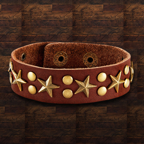 Leather Star + Studded Cuff Bracelet // Brown + Copper