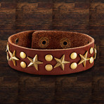 Leather Star + Studded Cuff Bracelet // Brown + Copper