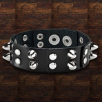 Leather Bullet Studs Cuff Bracelet // Black + Silver