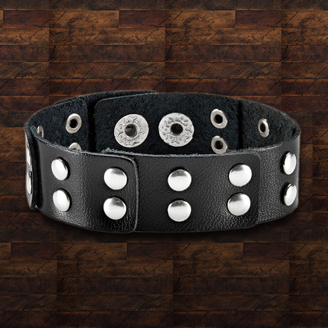 Leather Studded LayeCuff Bracelet // Black + Silver