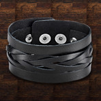 Leather Weaved Cut Out Center Cuff Bracelet // Black