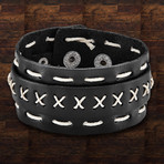 Leather Double Layer Cuff Bracelet // Black + Silver