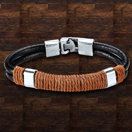 Double Strand Leather Twine Bracelet // Black + Brown