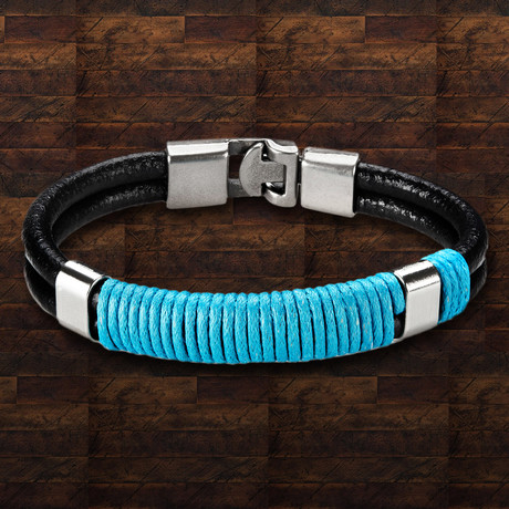 Double Strand Leather Blue Twine Bracelet // Black + Blue