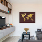 World Map Series: Gold Foil on Cordovan (26"W x 18"H x 0.75"D)