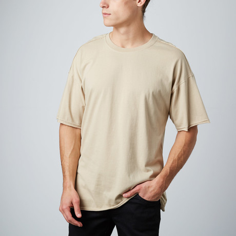 Paneled Oversized Drop Shoulder Tee // Khaki (S)