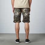 Distressed Camo Tactical Biker Shorts // Olive (32)