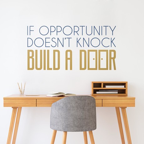 Quote Decal // Opportunity // Blue + Gold (42"W x 21"H)