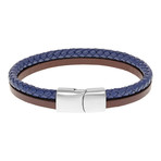 Double Strap Braided Leather Bracelet // Blue + Brown