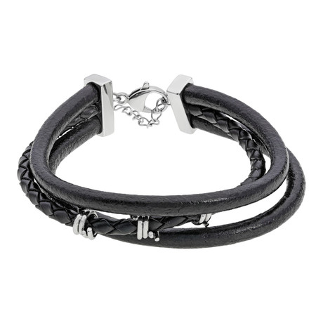 Triple Strand Braided Leather Bracelet // Black