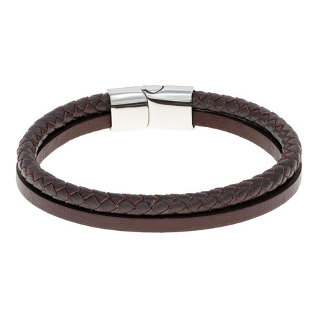 Double Strap Braided Leather Bracelet // Brown