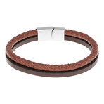 Double Strap Braided Leather Bracelet // Brown + Black
