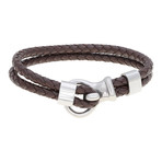 Hook and Loop Double Braided Leather Bracelet // Brown