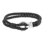 Hook and Loop Double Braided Leather Bracelet // Black