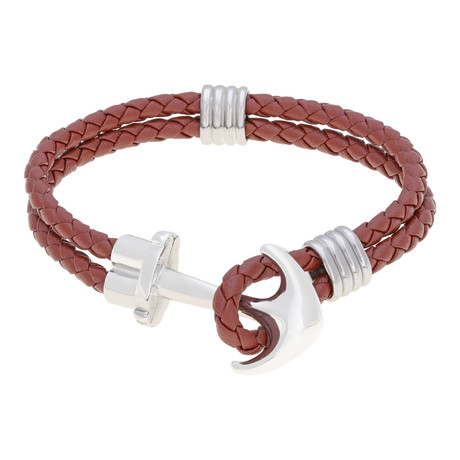 Anchor and Hoop Double Braided Leather Bracelet // Tan