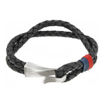 Large Hook and Loop Double Braided Leather Bracelet // Black