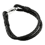 Polished Lock Double Braided Leather Bracelet // Black