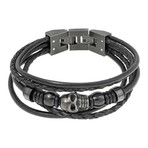 Multi Strand Skull Leather Bracelet // Black