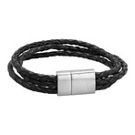 Triple Strand Hand-Braided Leather Bracelet // Black