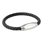 Twist On Barrel Lock Hand-Braided Leather Bracelet // Black