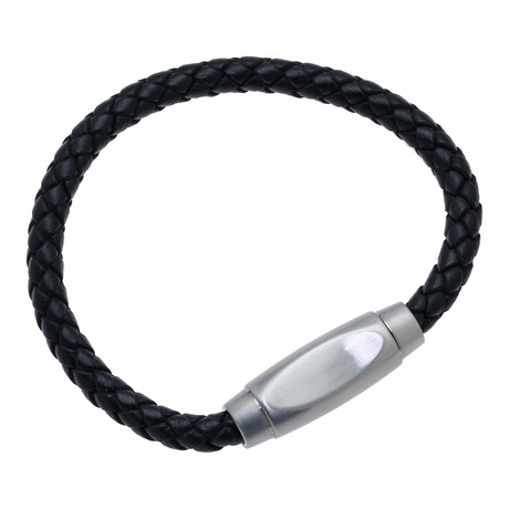 Twist On Barrel Lock Hand-Braided Leather Bracelet // Black