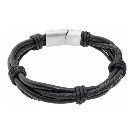 Multi Row Hand-Braided Leather Bracelet // Black