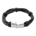 Multi Row Hand-Braided Leather Bracelet // Black