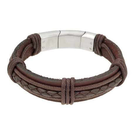 Snap In Lock Hand Braided Leather Bracelet // Brown