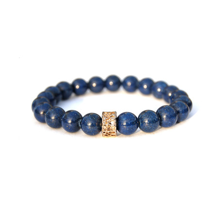 Gold Nugget Beaded Bracelet // Blue + Gold (6.5”L)