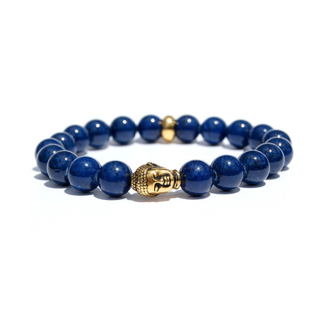 Sapphire Gold Buddha Bracelet // Blue + Gold (6.5”L)