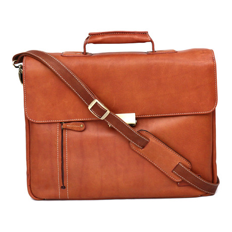Turbo Leather Laptop Briefcase // Cognac