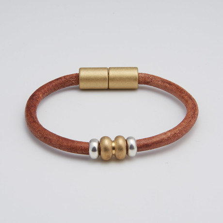Double Dome Bead Bracelet // Brass + Tan (6.5"L)
