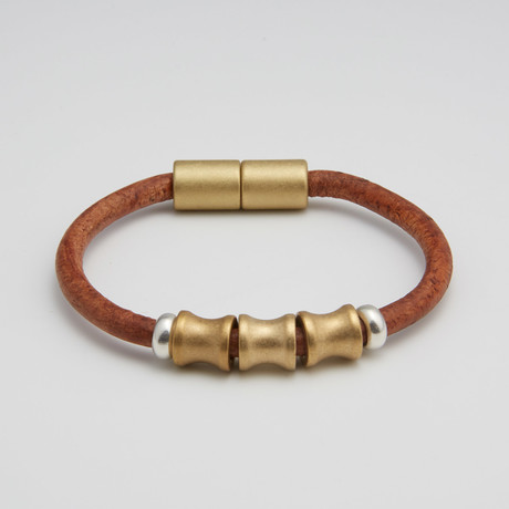 3 Spine Bead Bracelet // Brass + Tan (6.5"L)