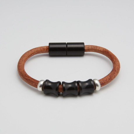 3 Spine Bead Bracelet // Black + Tan (6.5"L)