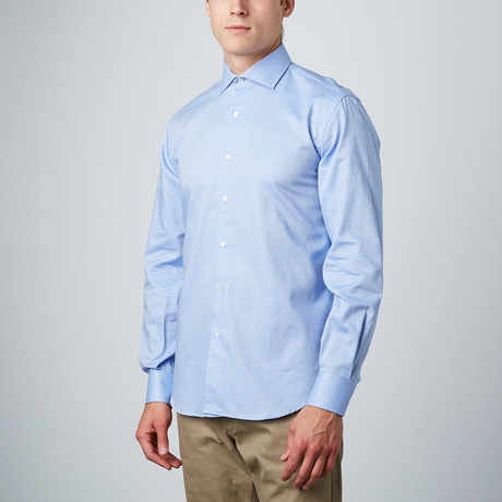 Embroidered Logo Textured Weave Dress Shirt // Sky Blue (Size: 39 (Euro))