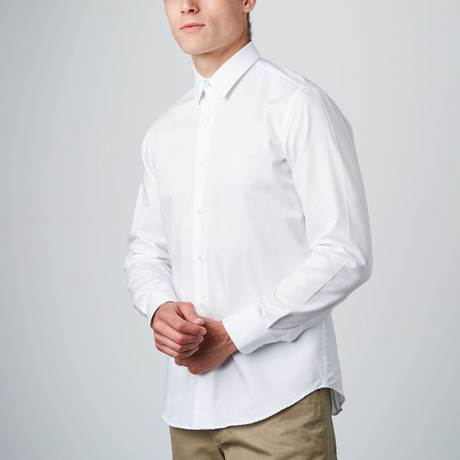 Embroidered Logo Satin Dot Dress Shirt // White (Size: 39 (Euro))