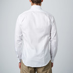 Embroidered Logo Satin Dot Dress Shirt // White (Size: 40 (Euro))