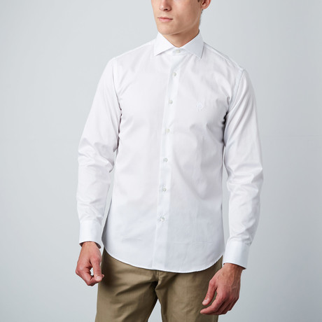 Embroidered Logo Satin Stripe Dress Shirt // White (Size: 39 (Euro))