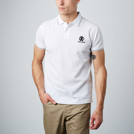 Contrast Stitched Embroidered Logo Polo // White (S)