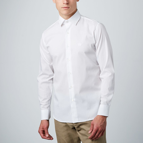 Embroidered Logo Twill Dress Shirt // White (Size: 39 (Euro))