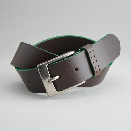Jagger Casual Belt With Contrast Color Trim // Brown + Green (32" Waist)