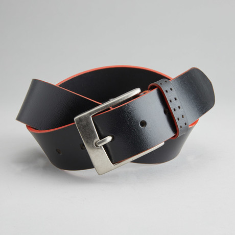 Jagger Casual Belt With Contrast Color Trim // Black + Orange (32" Waist)