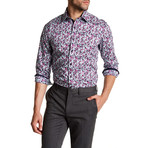 Scribble Blossoms Long-Sleeve Button-Up Shirt // Slate Grey (3XL)