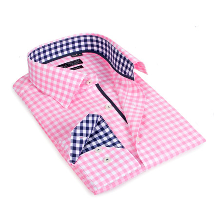 Contrast Collar Gingham Button-Up // Pink (S)