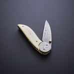 Damascus Folding Pocket Knife // Bone Sheepsfoot