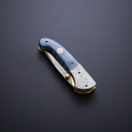 Damascus Folding Drop Point Pocket Knife // Blue Bone