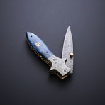 Damascus Folding False-Edge Dagger Knife // Camel Bone